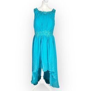 High-Low Corset Dress Women's Plus 16 Blue Sleeveless Embroidered Pleated